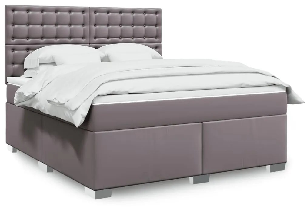 3290734 vidaXL Pat box spring cu saltea, gri, 180x200 cm, piele ecologică