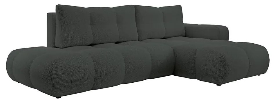 Canapea colțar extensibilă tapițată ALMADA, cu spațiu de depozitare, în L, dreapta, antracit
