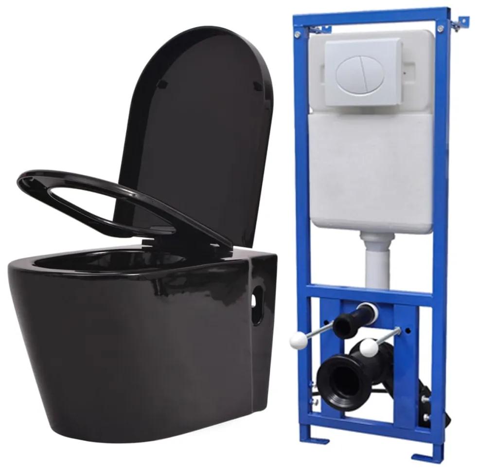 274670 vidaXL Vas toaletă suspendat cu rezervor încastrat, ceramică, negru