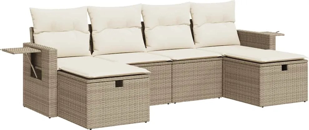 vidaXL Set canapele de grădină cu perne, 6 piese, bej, poliratan