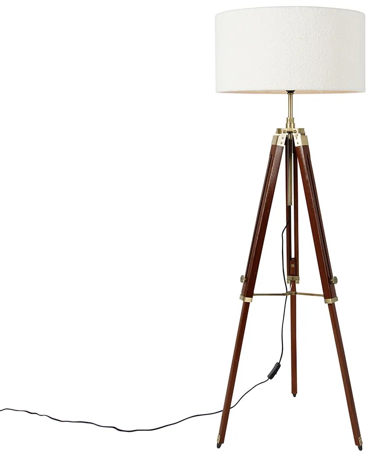 Lampa de podea alama cu abajur boucle alb 50 cm trepied - Cortin