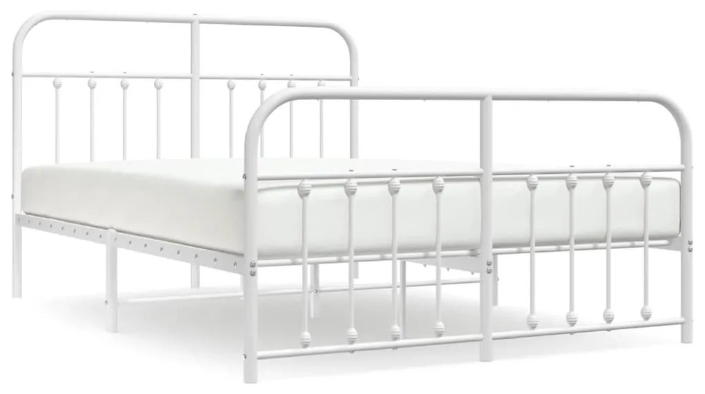 352647 vidaXL Cadru de pat metalic cu tăblie, alb, 150x200 cm