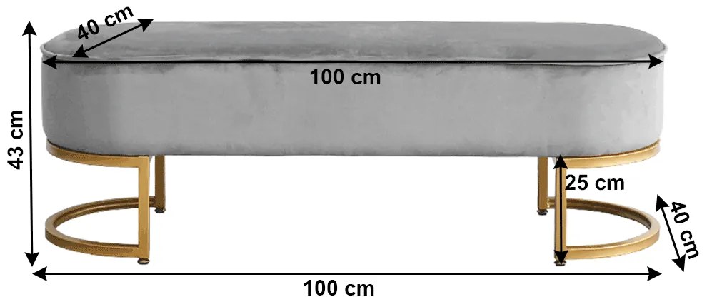 Banca de design, tesatura de catifea gri/crom auriu, MIRILA NEW