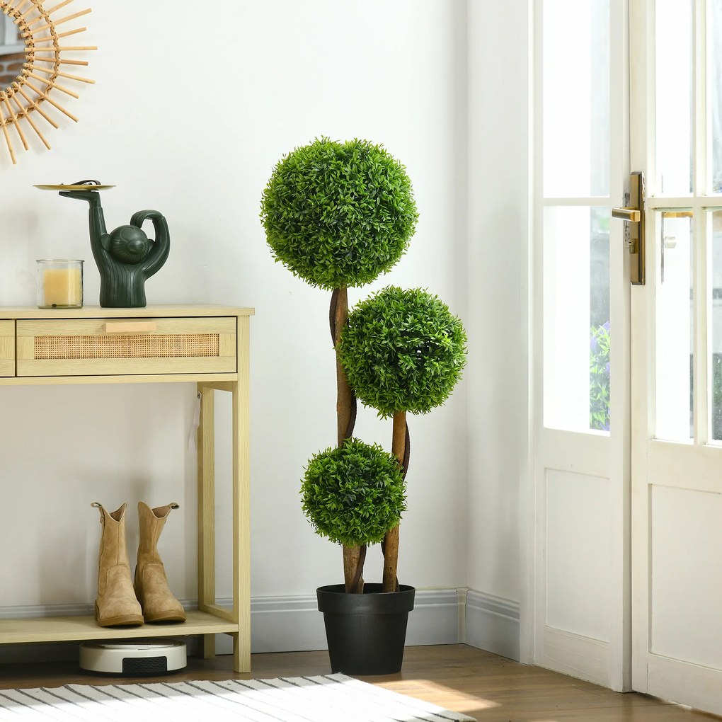 HOMCOM Plantă Artificială de Buxus cu 3 Ffere și Frunze de Bambus | Aosom Romania