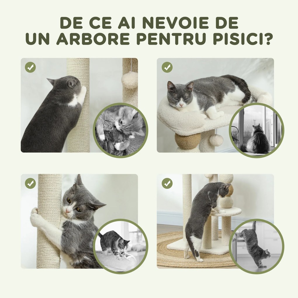 PawHut Ansamblu pentru Pisici 6 kg max din Lemn și Pluș Bej | Aosom Romania