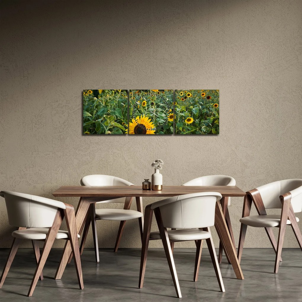 Tablou - Câmpul de floarea-soarelui II. (cu ceas) (90x30 cm)