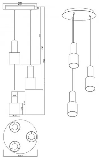 Lustră pe cablu WAILER 3xGU10/5W/230V gri Trio