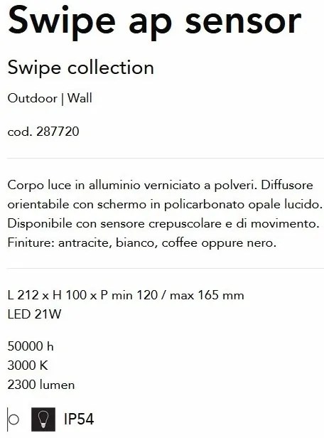 Aplica LED cu senzor de miscare pentru exterior IP54 Swipe ap alba