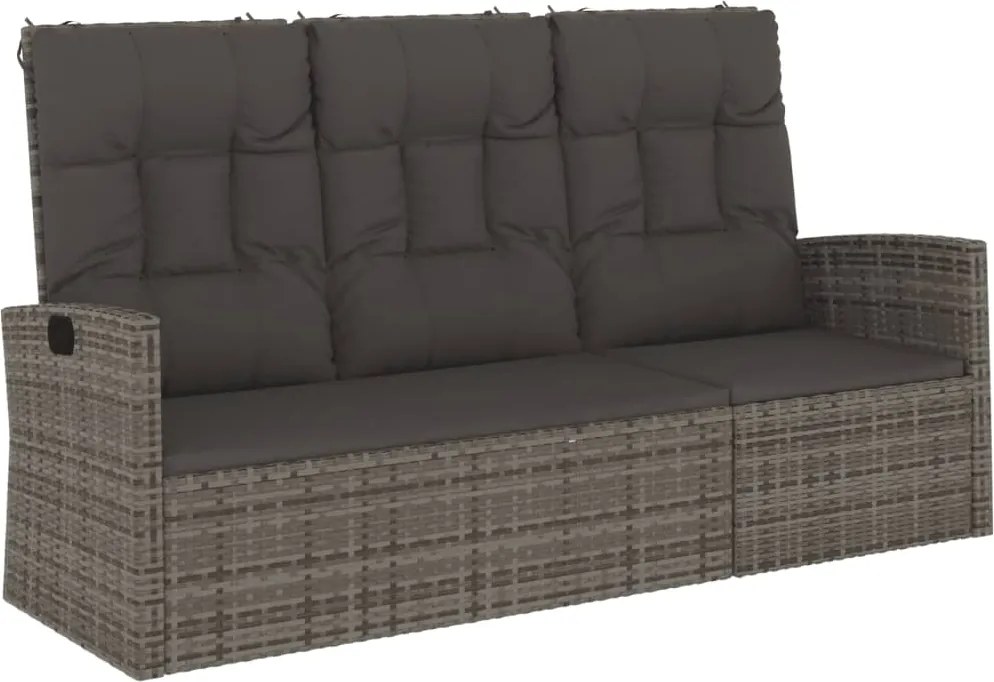 vidaXL Bancă rabatabilă de grădină cu perne, gri, 173 cm, poliratan