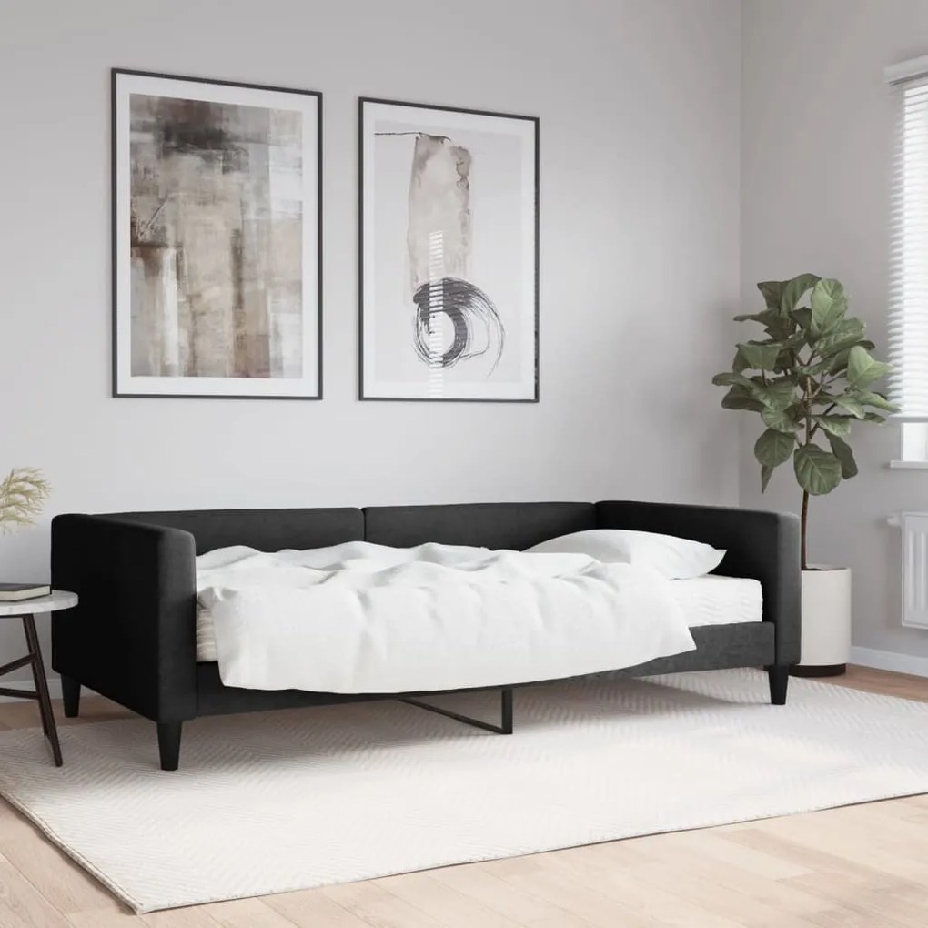 3196567 vidaXL Pat de zi cu saltea, negru, 100x200 cm, textil