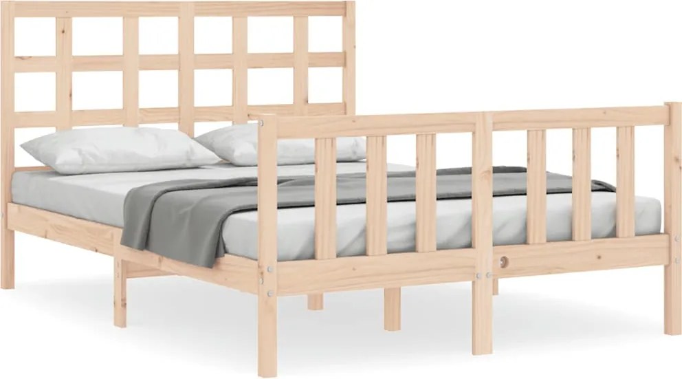 vidaXL Cadru de pat cu tăblie, dublu mic, lemn masiv