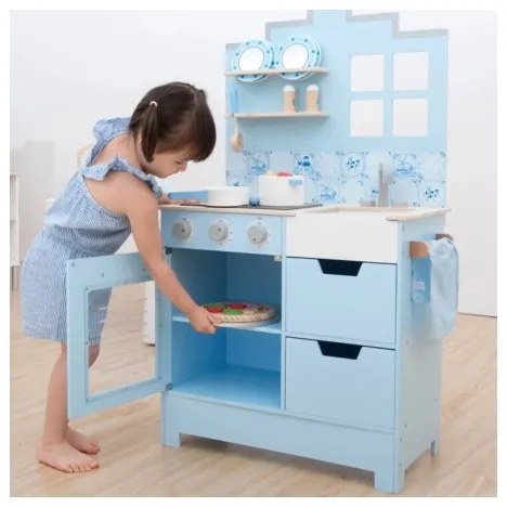 Bucătărie din lemn cu accesorii New Classic Toys albastru