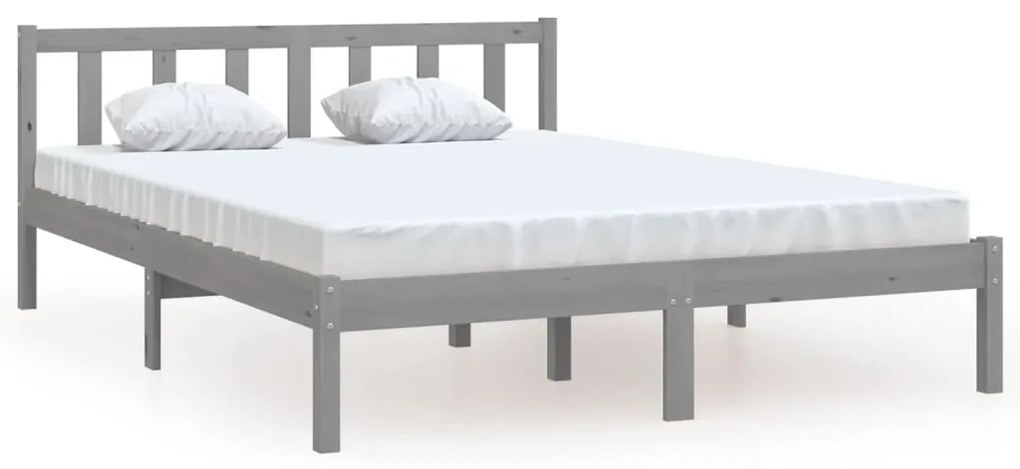 810054 vidaXL Cadru de pat mic dublu, gri, 120x190 cm, lemn masiv de pin