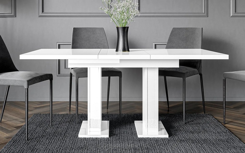 Masă lemn masiv alb Dining extensibilă Illumina Crest 120/160x80 cm