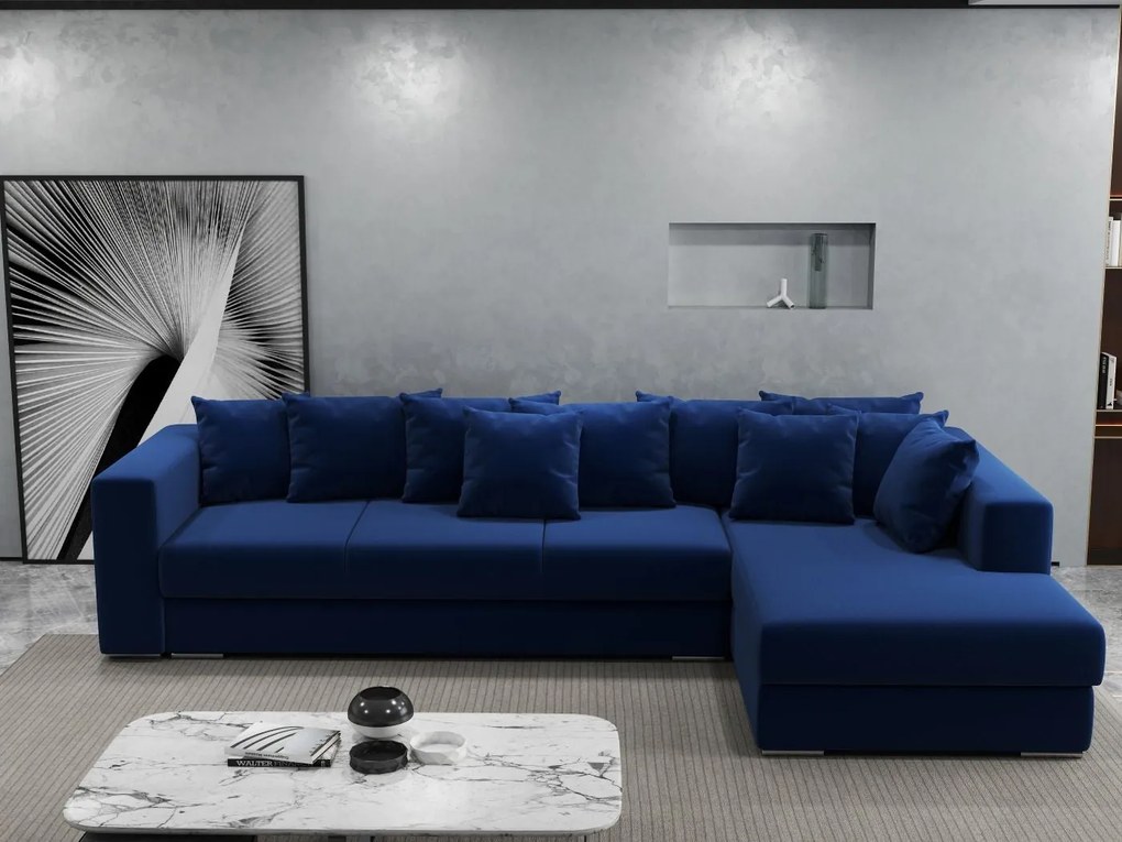 Colțar extensibil dumonde cu ladă de depozitare si sezut confortabil din spuma high-density, Gloria Royal Blue II 320x183 cm