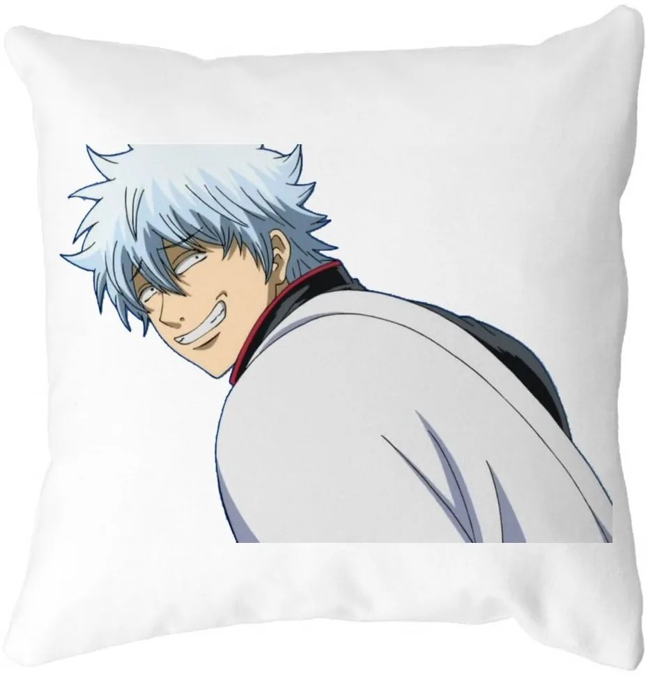 Perna Decorativa cu Gintama Gin, 40x40 cm, Alba, Mata, Husa Detasabila, Burduf