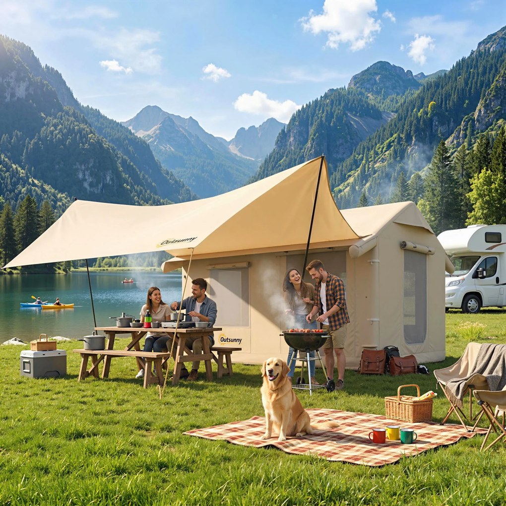 Outsunny Corturi Gonflabile Impermeabile pentru Glamping cu Orificiu pentru Sobă pentru 6-8 Persoane | Aosom Romania