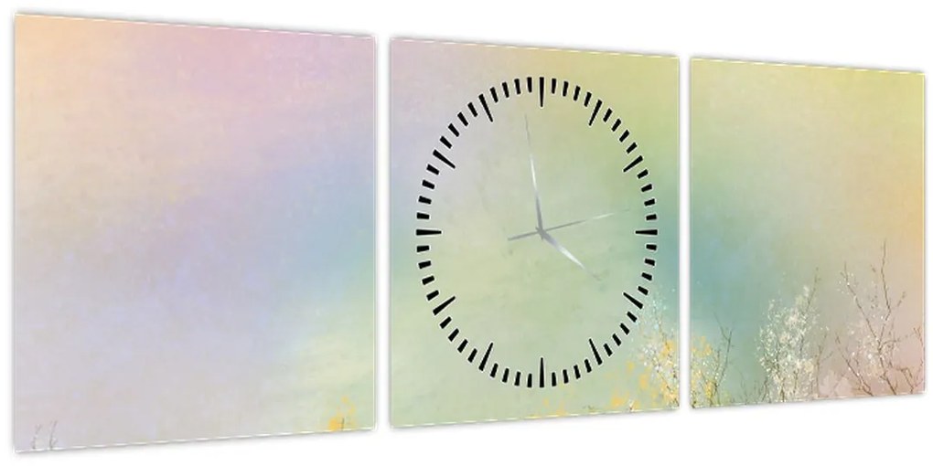 Tablou - Pajiște pictată 2 (cu ceas) (90x30 cm)