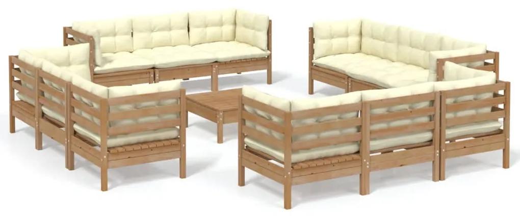3096073 vidaXL Set mobilier grădină cu perne, 13 piese, crem, lemn de pin