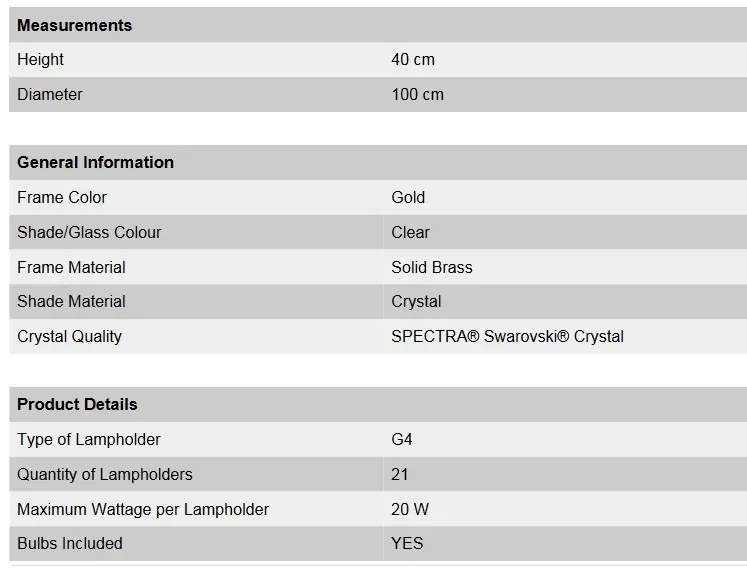 Lustra LUX Cristal Swarovski Spectra, Galaxy Gold plated, 100cm