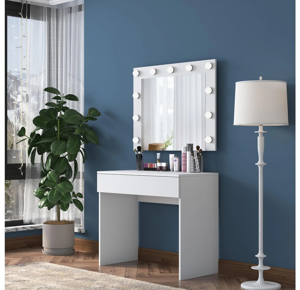 Măsuță de toaletă Bojoremo 20 (cu oglindă) (cu iluminat LED) (alb). 1107273