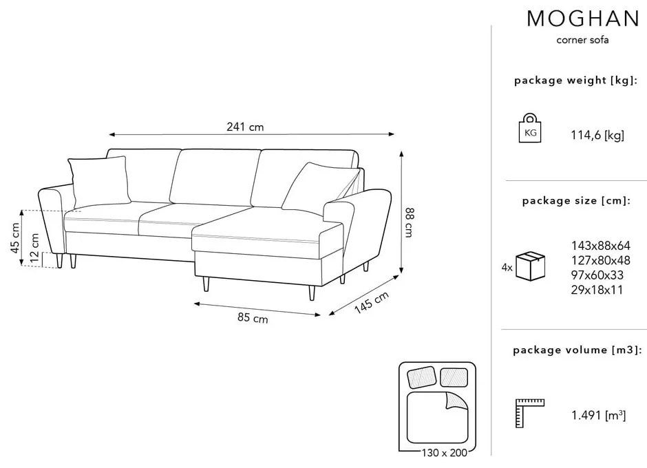 Colțar extensibil cu tapițerie reiată și șezlong pe partea dreaptă Micadoni Home Moghan, bej