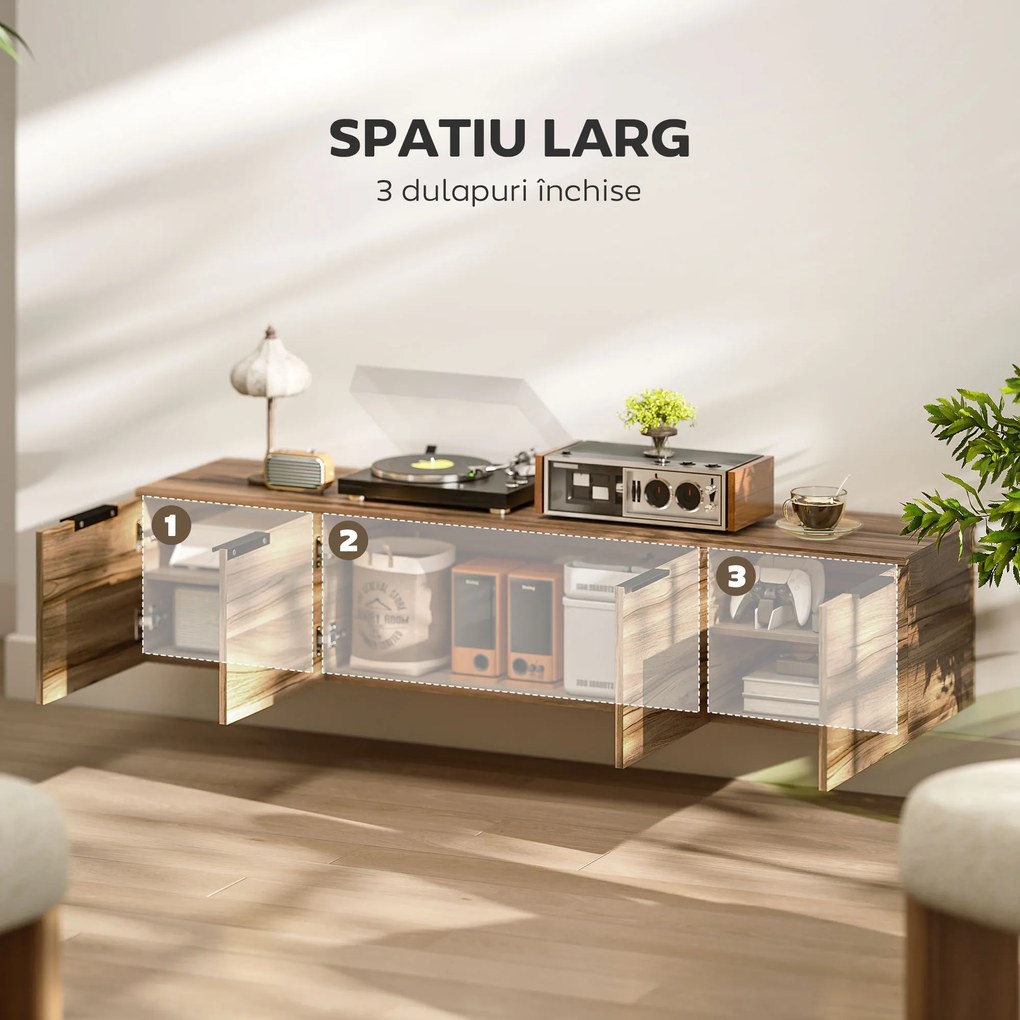 HOMCOM Comodă TV de până la 65" Stil Industrial cu 3 Dulapuri, Maro | Aosom Romania