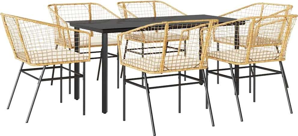 vidaXL Set de sufragerie de grădină de 7 piese sticlă poliratan maro