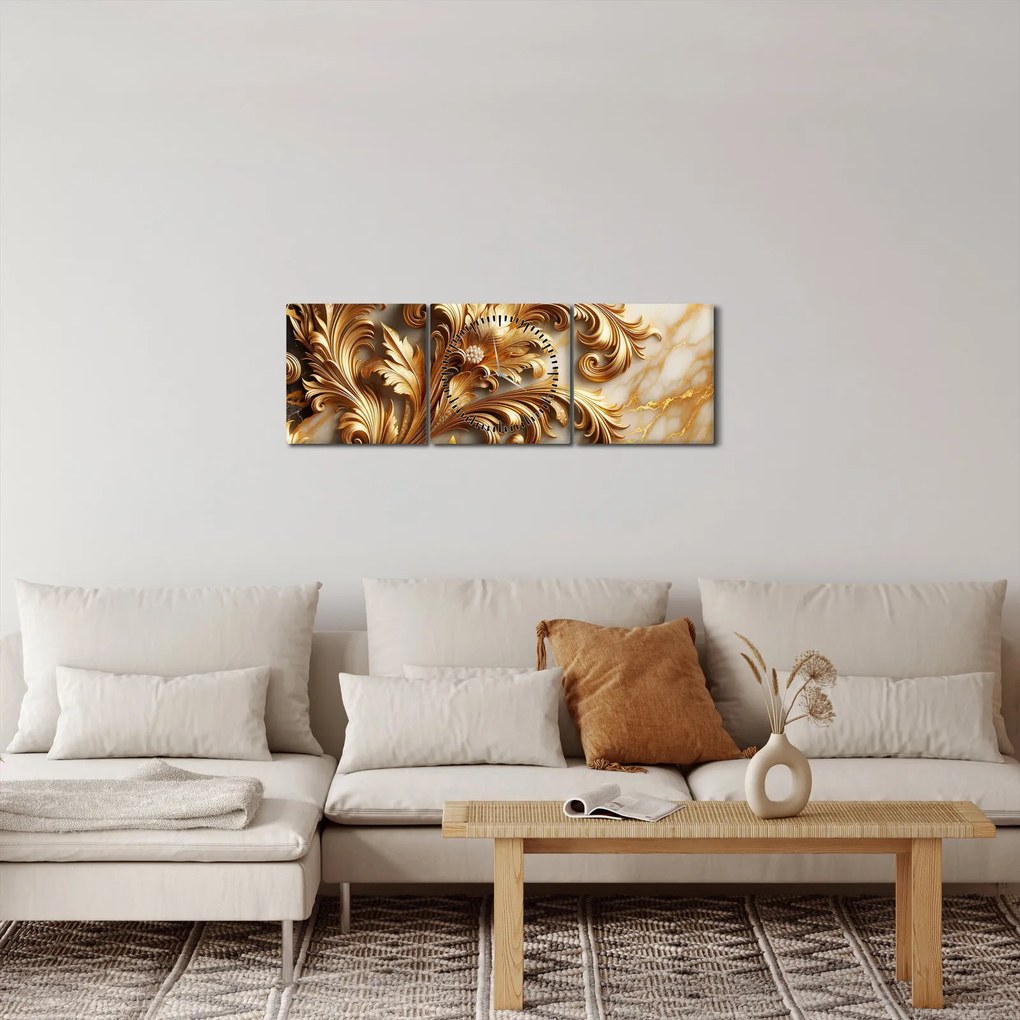 Tablou - Marmură cu auriu (cu ceas) (90x30 cm)