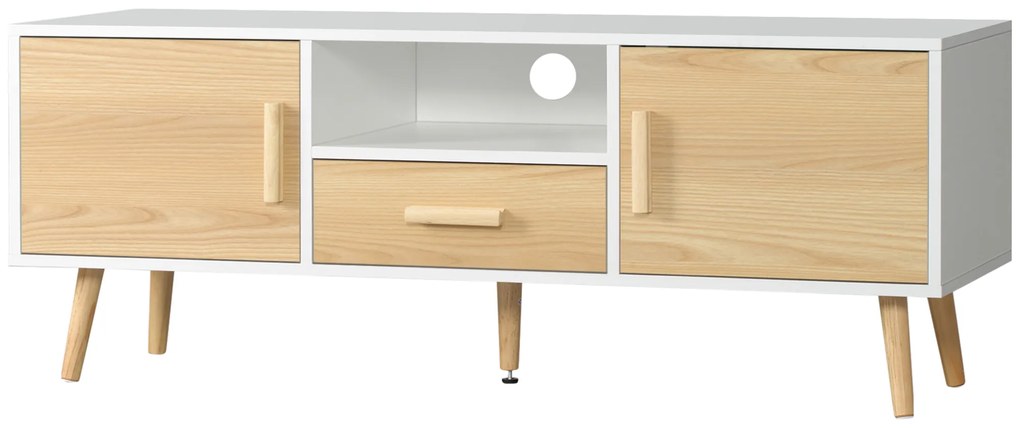 HOMCOM Mobilier TV banc TV suport TV pentru televizoare până la 46 de inch de stil scandinav cu 1 sertar, 2 dulapuri, 1 nișă, 1 pasacabluri - 120 x 37 x 45,5 cm | Aosom Romania
