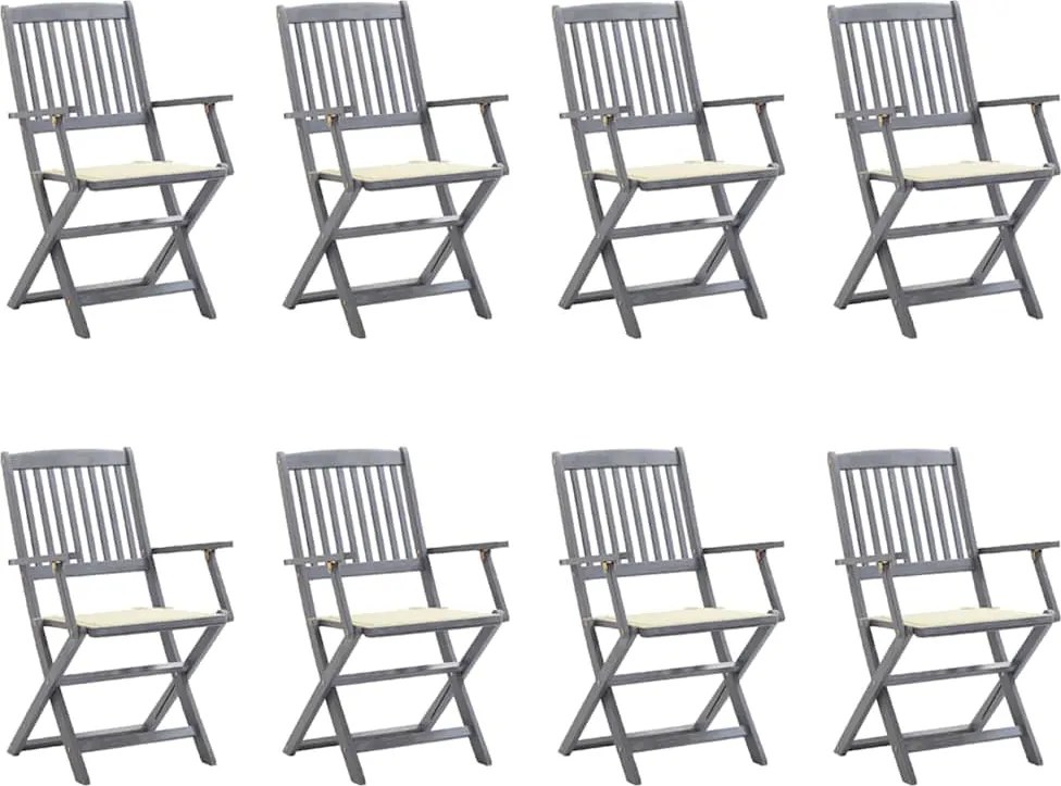 vidaXL Scaune pliabile de exterior cu perne, 8 buc., lemn masiv acacia