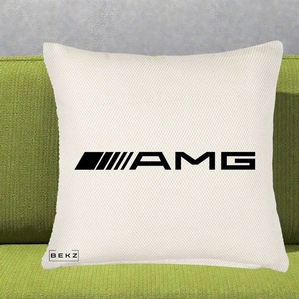 Perna Personalizata cu emblema Mercedes-AMG, 40x40 cm, Crem Reliefat, Husa Detasabila, Perna Inclusa, BEKZ®