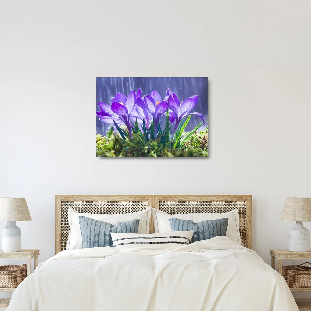 Tablou pe sticlă cuflori în ploaie (70x50 cm)