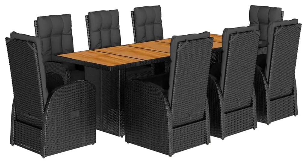 3277635 vidaXL Set mobilier de grădină cu perne, 9 piese, negru, poliratan