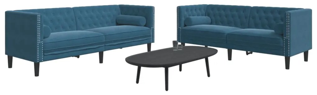 vidaXL Set canapele Chesterfield perne rulou 2 piese albastru catifea