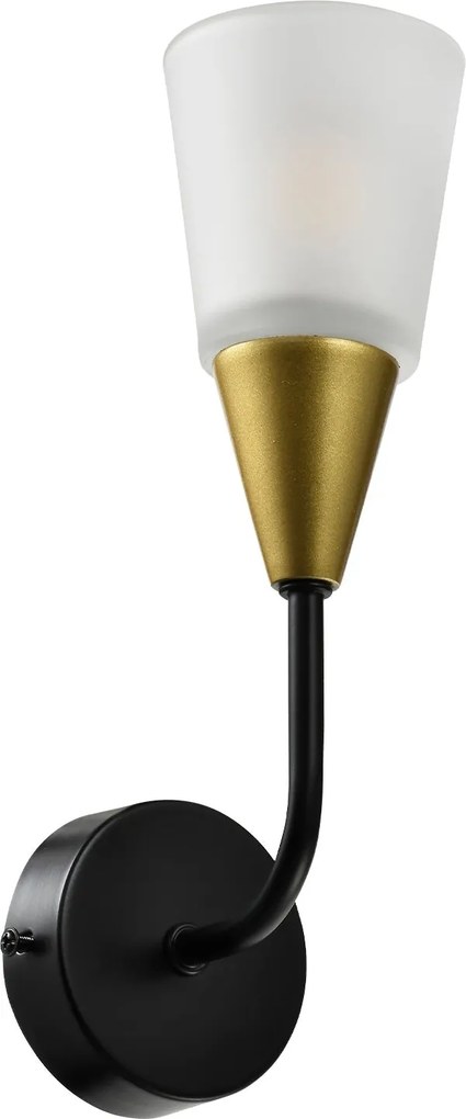 Aplică Klausen Storm AP1, Stil Clasic, Metal și Sticlă, Alb/Auriu/Negru, 27x11x8 cm, 1xE14, 9W, Ideală pentru Living, Hol sau Dormitor, Elegantă