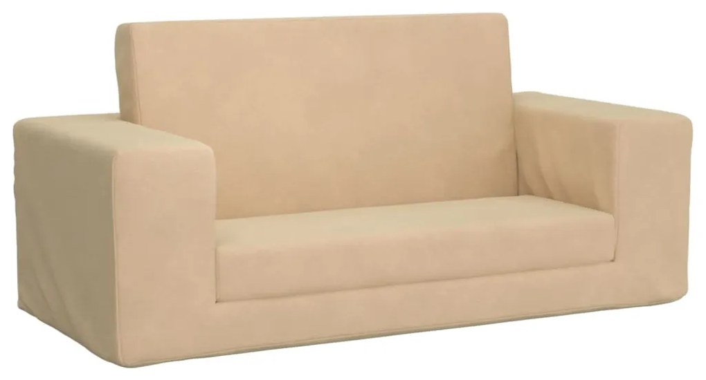 341830 vidaXL Canapea extensibilă de copii cu 2 locuri, crem, pluș moale