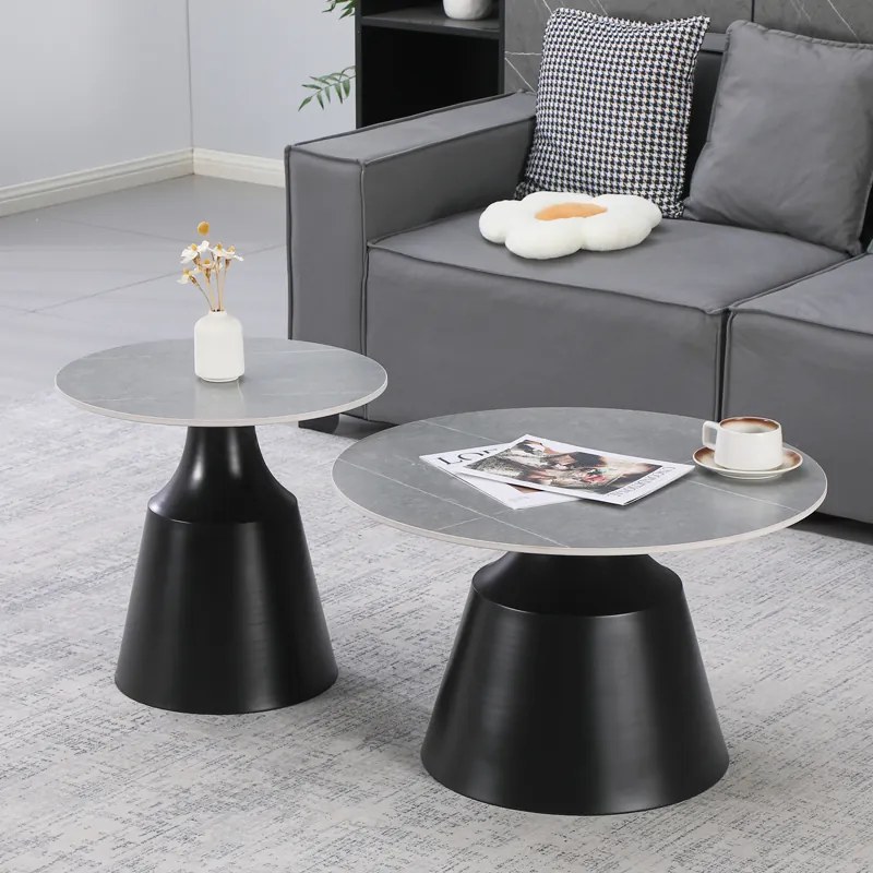 Masuta De Cafea Set 2 Bucati Selorta Negru Metal-piatra Sinterizata Gray Marble