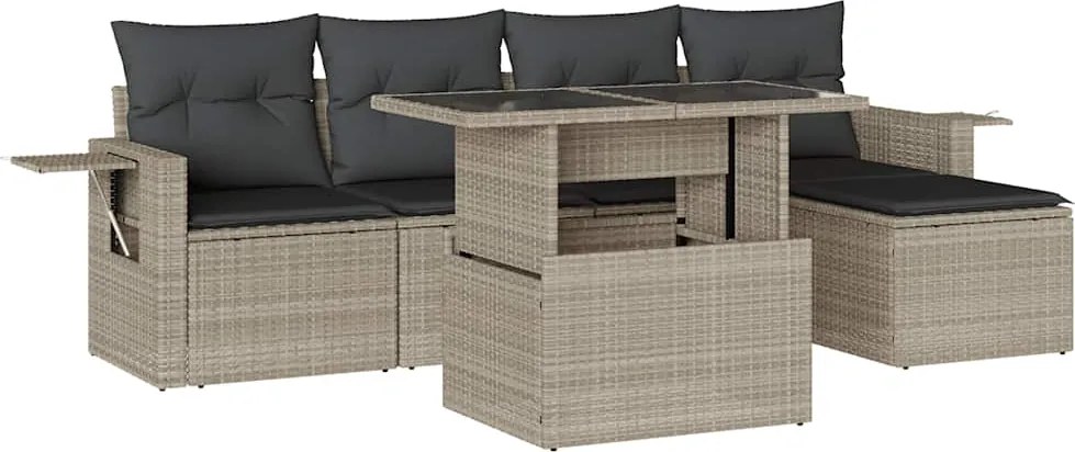 vidaXL Set canapele de grădină cu perne, 6 piese gri deschis poliratan