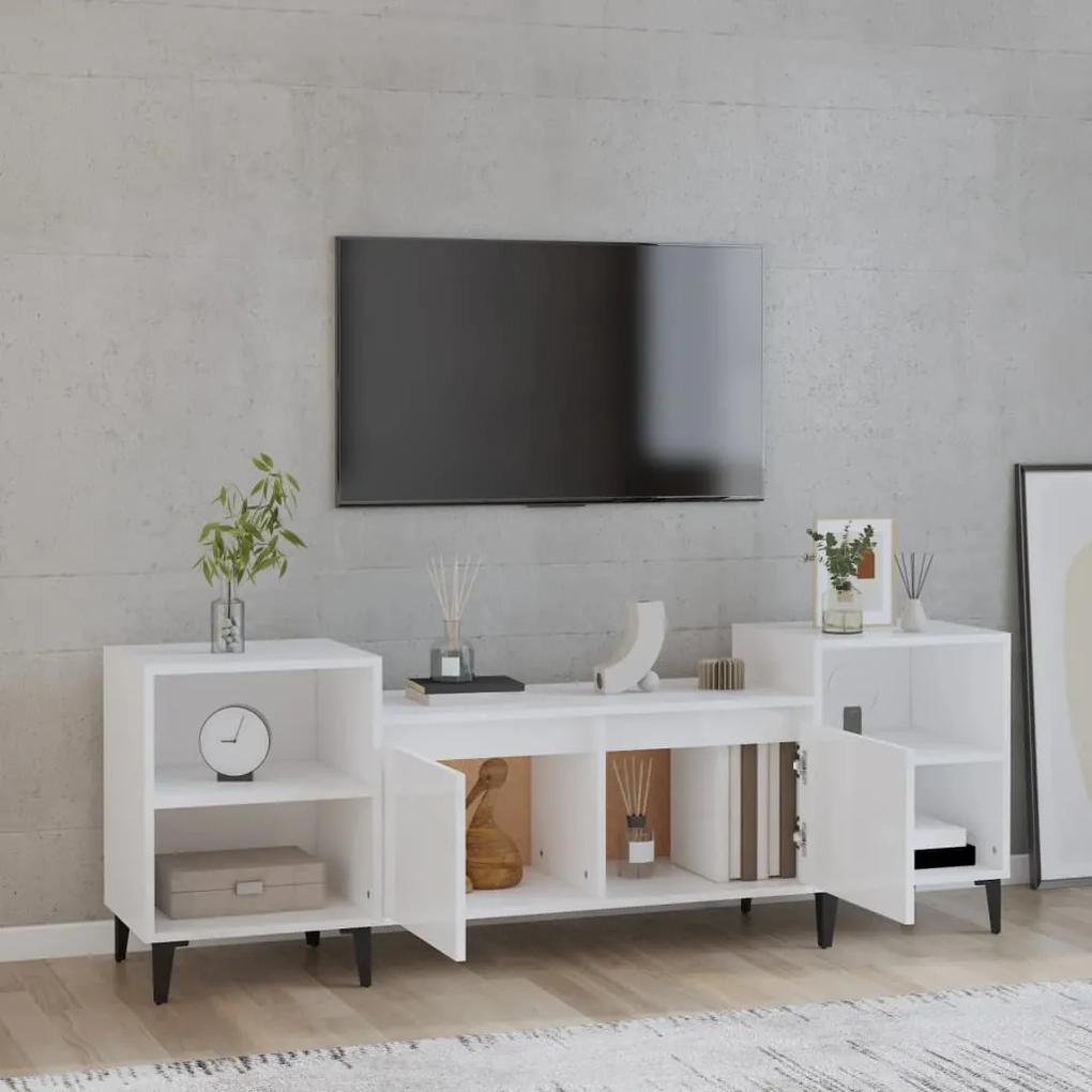 Comoda TV, alb extralucios, 160x35x55 cm, lemn prelucrat 1, Alb foarte lucios