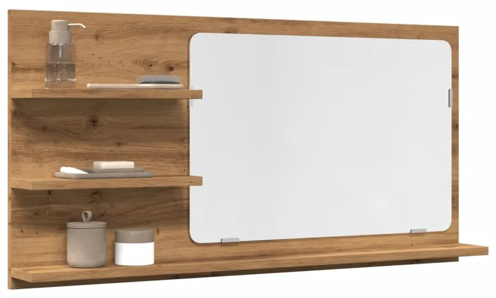 vidaXL Dulap baie cu oglindă stejar artizanal 90x11x45 cm, lemn
