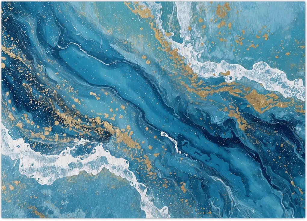 Tablou pe sticlă - Marmură bleu cu aur II. (70x50 cm)