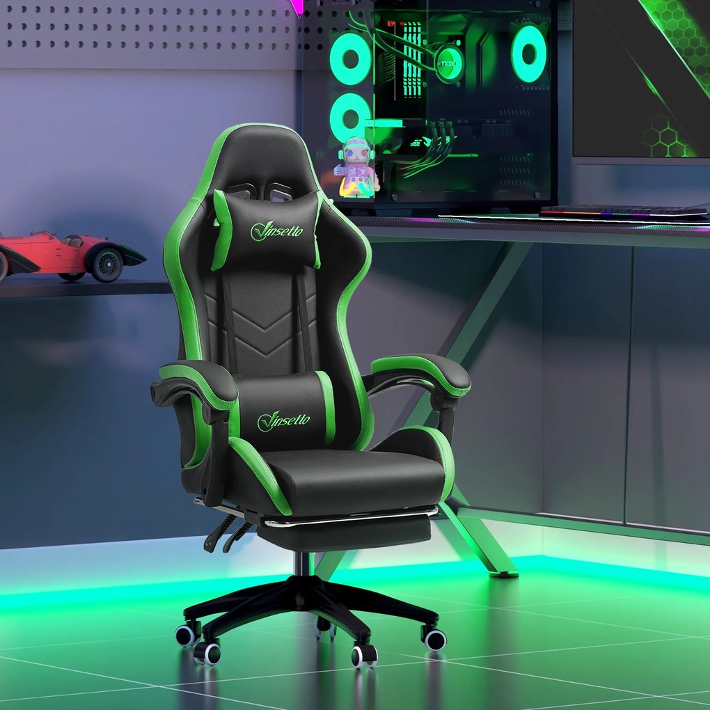 Vinsetto Scaun Gaming cu Înălțime Reglabilă, Scaun Gaming Ergonomic cu Spătar Rabatabil, 65x65x121-129 cm, Negru | Aosom Romania