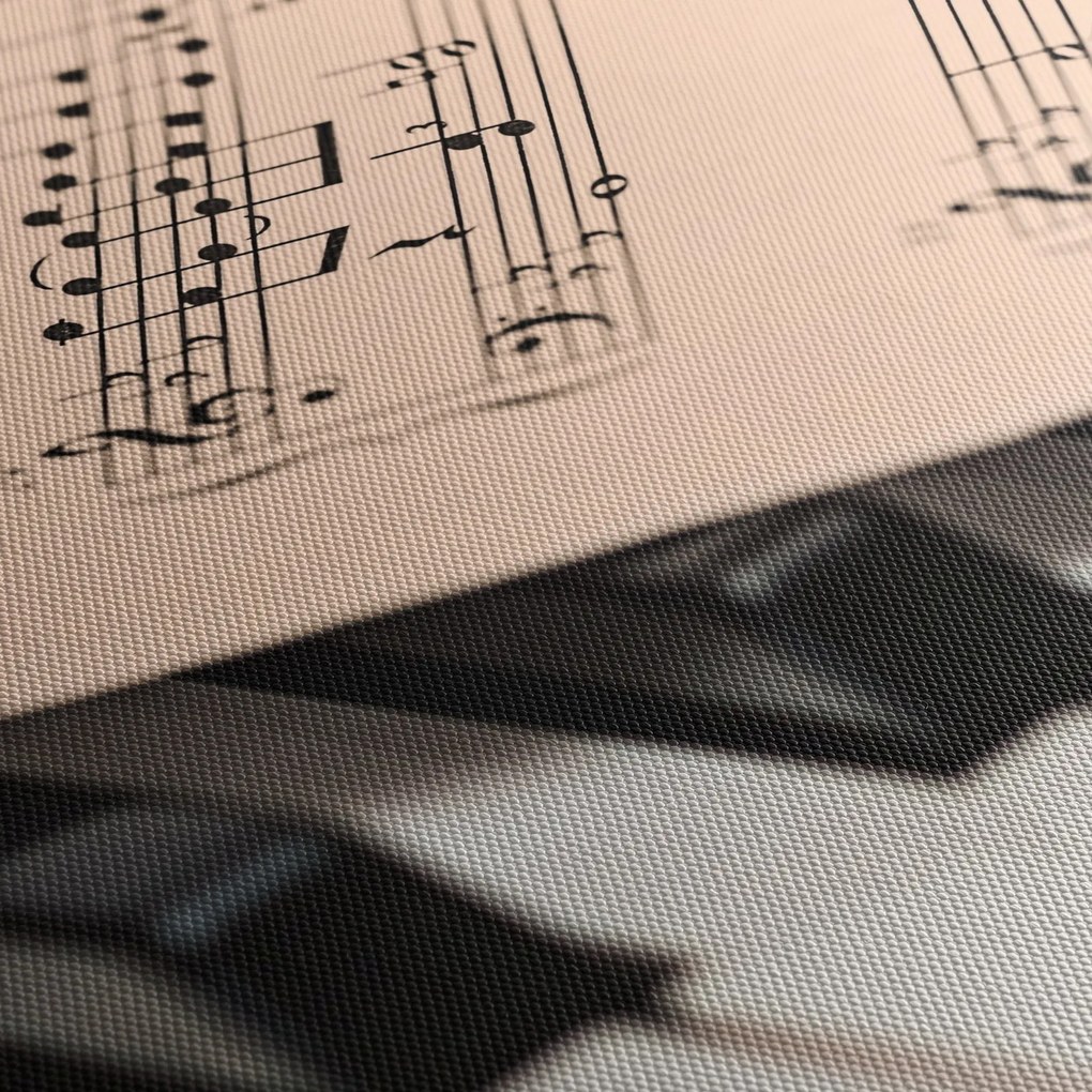 Tablou cu pian și notele muzicale (cu ceas) (90x30 cm)