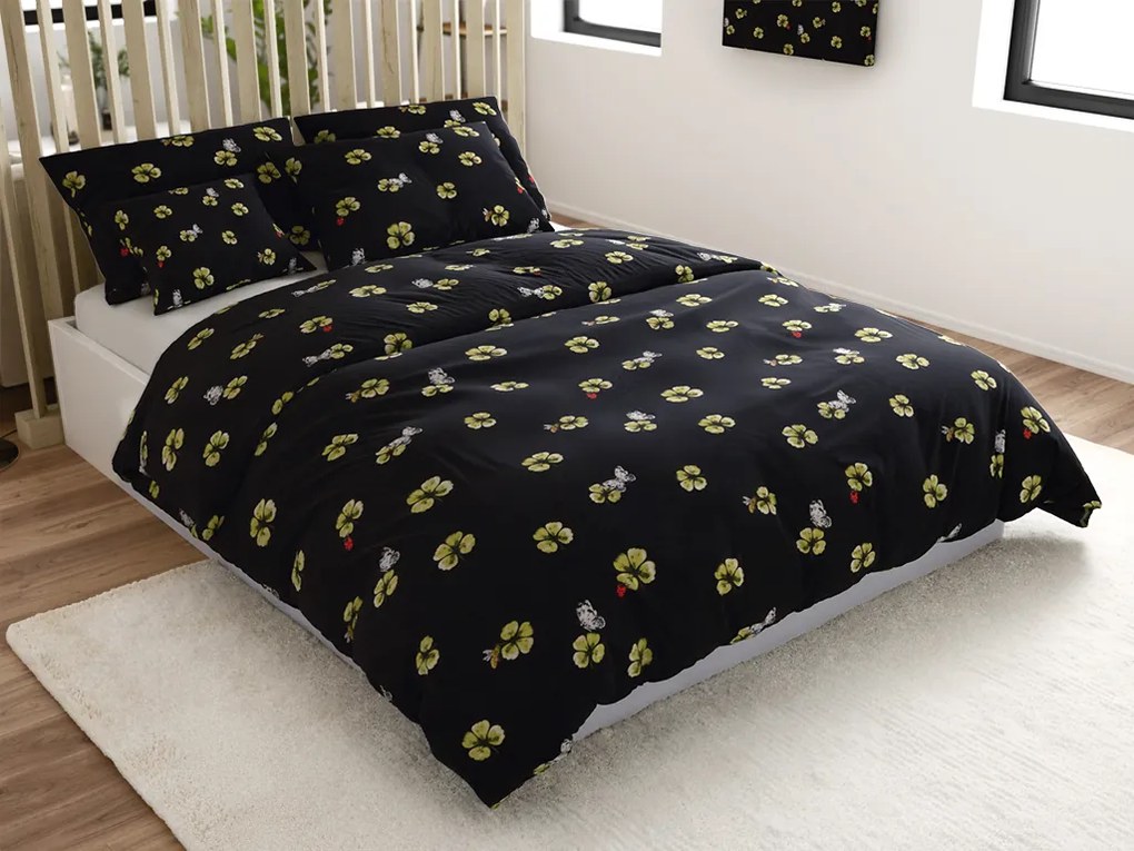 Lenjerie de pat din microfibra FOUR LEAF CLOVER negru Dimensiune lenjerie de pat: 2 buc 70 x 90 cm | 200 x 220 cm