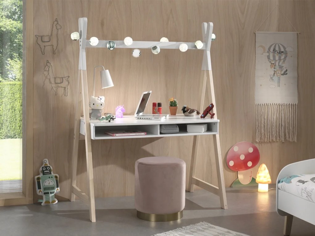 Birou pentru copii Tipi din lemn masiv de pin și MDF lăcuit – colecția Kiddy – Vipack