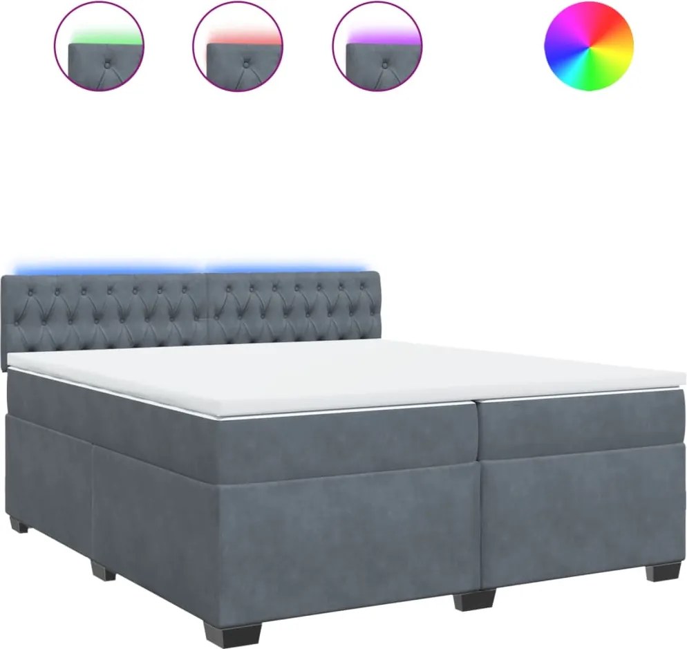 vidaXL Pat box spring cu saltea, gri închis, 200x200 cm, catifea