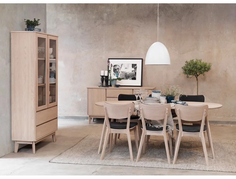 Scaun de dining din lemn de stejar cu șezut gri închis Rowico Cato, maro deschis