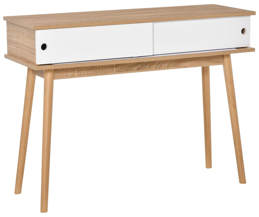 HOMCOM Masuta Consola de Hol si Sufragerie cu 2 Compartimente, din MDF si Picioare din Lemn de Pin, 100x35x75cm, Alb
