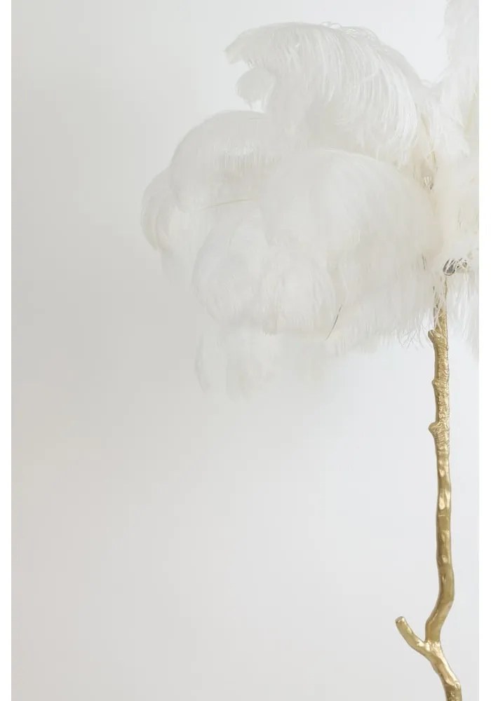 Lampadar alb/auriu cu abajur din pene (înălțime 180 cm) Feather – Light &amp; Living